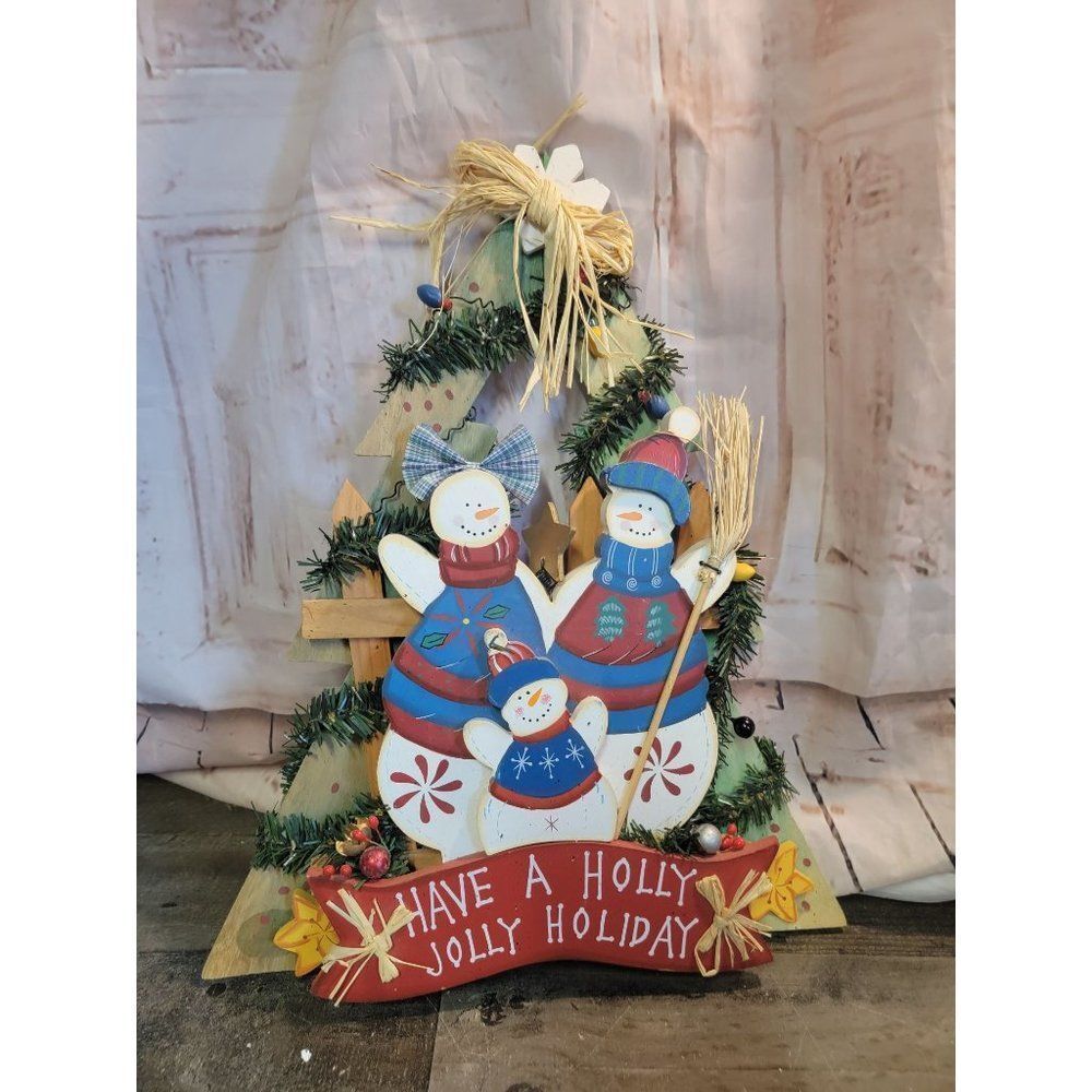 Wooden Have‎ a Holly Jolly Holiday snowman xmas decor sign